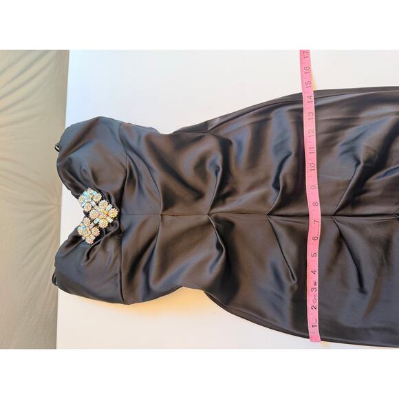 Vintage 90s Y2K Cache Strapless Mermaid Gown Black Ruched Sz 2 Dress Fairy Goth - Picture 14 of 15